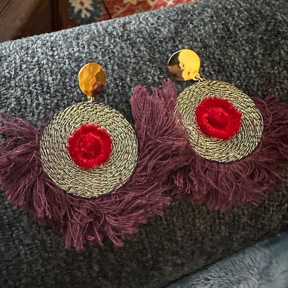 Express Gold and Red Fringe Earrings